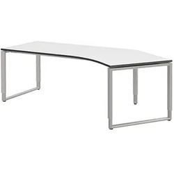 röhr Imperia höhenverstellbarer Schreibtisch weiß Bogenform, Kufen-Gestell silber 217,0 x 114,0 cm