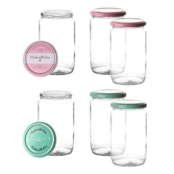BigDean Einmachglas 6er Set Einmachgläser mit Deckel in rosa und pastell-grün 720 ml, Glas weiß