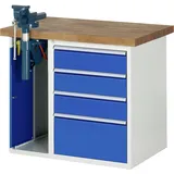 PROREGAL Werkbank Serie 7000 - Modell 7510 | HxBxT 89x100x70cm | 4x Schublade + 1x Schrank inkl. SchPROREGALbstock | Schubladenmaße 3x150 + 1x270mm