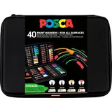 Posca 186840 - POSCA Marker Set, 40 Acrylstifte in Strichbreiten PC-1MC, PC-3M, PC-5M, PC-8K