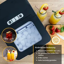 First Austria TZS First Austria Eiswürfelmaschine 1,8L Eiswürfelbereiter, Ice Cube Maker |1,8 L Wassertank LED Bedienpan... | Schwarz