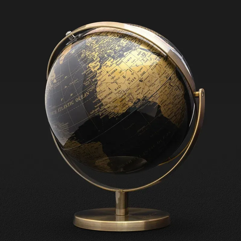 Globus Lernspielzeug Ø 20 cm Schwarz/Gold Stahlfuß Englisch - Iron & Glory - goldene Kontinente, pädagogisch wertvoll