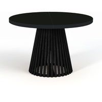 Runder Ausziehbarer Tisch für Esszimmer, DOVER - Industrial/Loft Still mit Lamellenbeine, Durchmesser: 110 / 210 cm, Farbe: Schwarz