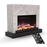 GLOW FIRE Elektrokamin PR4 E-Motion 3D, Elektrischer Kamin mit 3D Feuer mit Heizung, täuschend echte Flamme mit Heizung, 3 Dekorationen grau