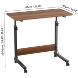 JEOBEST Computertisch Beistelltisch Höhenverstellbar 80x40x(69-89)cm Laptoptisch auf Rollen, Mobiler Beistelltisch Pflegetisch für Bett und Sofa braun