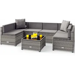 Polyrattan Ecklounge Grau/Anthrazit dicke Rückenpolster