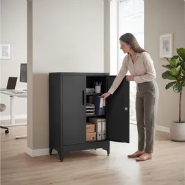 Tectake tectake® Aktenschrank, 60 x 40 x 100 cm, 2 verstellbare Zwischenböden, pulverbeschichteter Stahl, Kippschutz, höhenverstellbare Füße