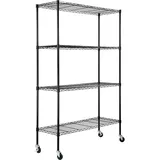 Vevor Lagerregal Metall 120 x 45 x 188 cm schwarz mit Rädern 4-stufig verstellbar