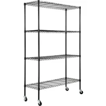 Vevor Lagerregal Metall 120 x 45 x 188 cm schwarz mit Rädern 4-stufig verstellbar