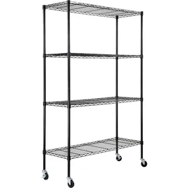Vevor Lagerregal Metall 120 x 45 x 188 cm schwarz mit Rädern 4-stufig verstellbar