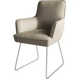 DeLife Esszimmerstuhl Heira-Flex mit Armlehnen Echt-Leder Schlamm Kufengestell Edelstahl Taschenfederkern, Esszimmerstühle