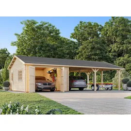 Palmako Garage Roger 19,0 + 33,2 m2 - 44 mm - mit Holztor naturbelassen