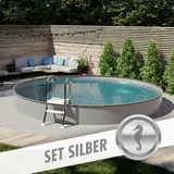 POOL Total Rund Pool Set SILBER Ø 4,50 x 1,20 m anthrazit Folie grau teilversenkt Stahlwand