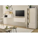 furn.design Wohnwand mit Sekretär weiß und Wotan Eiche Wohnkombination 4-tlg 310 cm Center