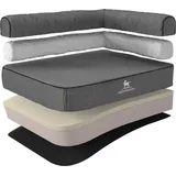 Knuffelwuff Orthopädisches Eck Hundebett Marlie Hundesofa aus Velours mit Handwebcharakter XXXL 140 x 100cm Lehne Rechts Grau - abnehmbarer Bezug - waschbar - für große, mittelgroße und kleine Hunde