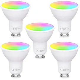 FITOP GU10 Wlan Smart Lampe, 4.7W Entspricht 50W, RGB 16 Millionen Farben+Warmweiß-Kaltweiß, Dimmbar per App oder Sprach, Kompatibel mit Alexa/Google Home, Kein Hub Benötig, 5 Stück
