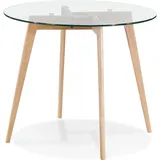 **Runder Esstisch aus Glas mit Massiv Eichenholz Beinen | Transparente Glasplatte Esszimmertisch | Eleganter Wohnzimmertisch | Modern Minimalistisc... - Transparent
