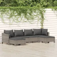 Ankonbej 6-tlg. Garten-Lounge-Set mit Kissen Grau Poly Rattan