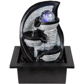 GLOBO Tischbrunnen mit Beleuchtung Farbwechsel Wasserspiel Zimmerbrunnen, Kunststoff schwarz grau braun, 1x Rgb Led, bunt, Lxbxh 21x17,5x25,5 cm,