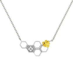 Zeeme Silber Halskette Silber 925 rhodiniert zweifarbig mit Bienen- und Waben-Motiv