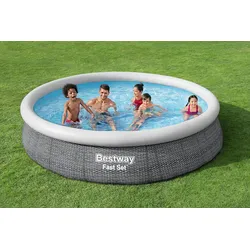 Bestway Fast Set runder aufblasbarer Pool ohne Pumpe, 366 x 76 cm, Rattan-Optik, grau