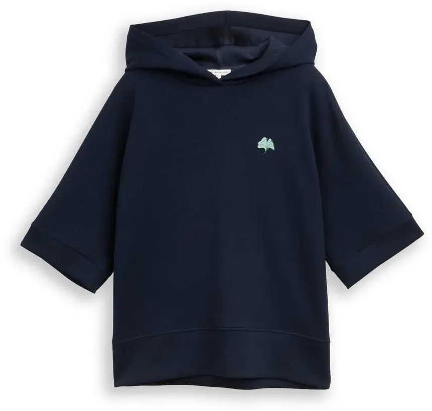 TOM TAILOR Damen Hoodie Sweatshirt aus Scuba, blau, Uni, Gr. XL