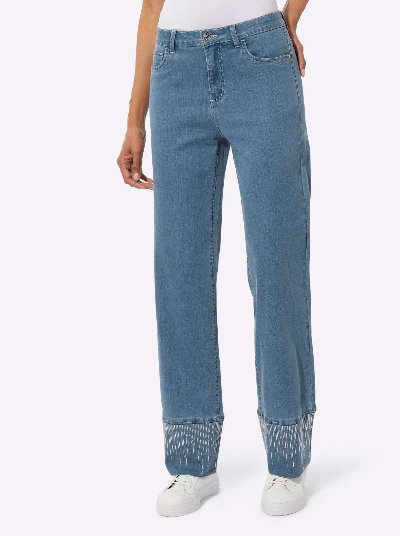 5-Pocket-Jeans CREATION L, Damen, Gr. 26, Kurzgrößen, blau, bleached, 56% Baumwolle, 19% Polyester, 14% Lyocell, 10% Viskose, 1% Elasthan, unifarben, lang, Jeans 5-Pocket-Jeans