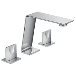 Waschtisch-Dreilochbatterie AqvaFlow - 1 1/4 Klick-Klack-Ablaufgarnitur - keramische Innenoberteile 90° - flexible Druckschläuche 3/8, DVGW W270 - chrom