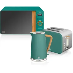 SWAN STRP1060GRENEU Set Frühstück Wasserkocher Breitschlitz-Toaster Mikrowelle 20L Nordic weiß, Grün, 2200W