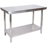 Wiltec Edelstahl Tisch Arbeitstisch Edelstahltisch mit Ablage 120x60x85cm für Gastro Küche Werkstatt Garten Keller mit höhenverstellbare Füßen