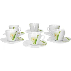6er Set Espressotasse mit Untertasse Calla Tasse Kaffeetassen Geschirr Porzellan