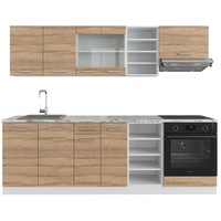Vicco Küchenzeile Küchenblock Einbauküche R-Line 240 cm Weiß Sonoma Arbeitsplatte