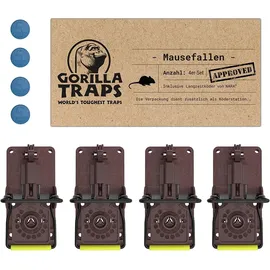 futura-shop Mausefalle inkl Monitoring-Köder Gorilla Traps 4er Set Mäuse fangen Mäuse im Haus