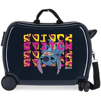 Disney Stitch Naughty Face Down Blauer Kinderkoffer, 50 x 38 x 20 cm, starres ABS, seitlicher Kombinationsverschluss, 34 l, 1,8 kg, 4 Doppelrollen, Handgepäck