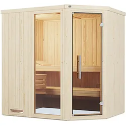Sauna WEKA "Element-Ecksauna VARBERG 1", weiß, ohne Ofen, ohne Steuerung, (ohne Ofen), Saunen, vorgefertigte Elemente, Fensterelement, moderne Ganzglastür