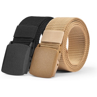 Aomig Arbeitsgürtel Herren, Verstellbarer Nylon Stoffgürtel Koppelgürtel für Männer und Frauen, Outdoor Stoff Tactical Belt, Schnellverschluss-Taktikgürtel, Gürtel Ohne Löcher (Khaki + Schwarz)