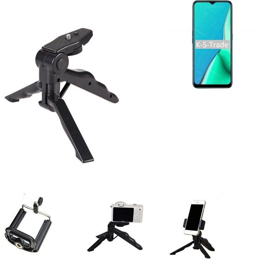 K-S-Trade für Oppo A5 2020 Smartphone-Halterung, (Stativ Tisch-Ständer Dreibein Handy-Stativ Ständer Mini-Stativ) schwarz