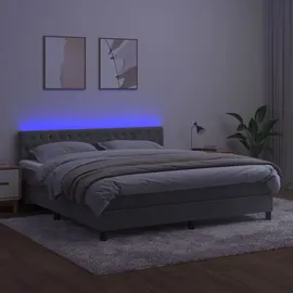 vidaXL Boxspringbett mit Matratze & LED Hellgrau 160x200 cm Samt