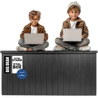 BigDean Gartenbox 270 L mit Rollen aus wetterfestem Kunststoff – Auflagenbox wasserdicht für outdoor geeignet – Kissenbox Europe