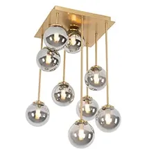 QAZQA Moderne Deckenleuchte Gold 9-Lichter mit Rauchglas - Athen