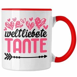 Trendation Tasse Trendation – Beste Tante der Welt Geschenk Tasse mit Spruch Kaffeetasse für Weltliebste Tante rot