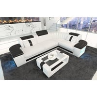 Sofa Dreams Ecksofa Ledercouch Ledersofa Bergamo L Form Leder Sofa, Couch, mit LED, wahlweise mit Bettfunktion als Schlafsofa, Designersofa schwarz|weiß