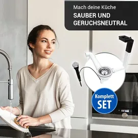 Aquade Siebkorbventil 114mm Excenter Ablaufgarnitur Spülbecken Siebkorb Excenterventil, Raumschaffer Abtropf-Überlauf für Küchenspüle - Weiß