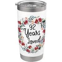 Floral 92 Years Loved 92th Birthday 92 Year Old Men Women Doppelwandiger Edelstahl-Thermobecher