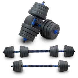 2in1 Hantelset Kurzhantel Langhantel Set 30 kg schwarz / blau