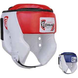 Farabi Sports kopfschutz Boxen Helmet with Adjustable Strap, Box kopfschutz Open Face kopfschutz MMA, Muay Thai, Sparring, Kampfsport, Karate, Boxing Helmet (S, White/Red)