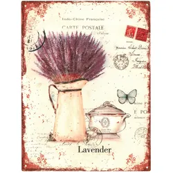 Moritz Deko Blechschild Lavender Lavendel Kanne Metallschild Retro Vintage-Design zur Dekoration Wanddekoration
