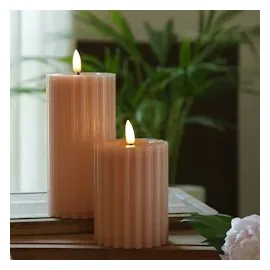 MARELIDA LED Kerze Liv Echtwachs gerillt geriffelt flackernd 12cm Timer altrosa