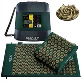 4FIZJO Akupressurmatte & Kissen ERGO, 68x42x2 cm, mit Tragetasche, Polyurethanschaum, Hypoallergen, 5550 Stacheln, Massagematte für bessere Durchblutung, Muskeln Entspannung, Farbe: Grün und Gold