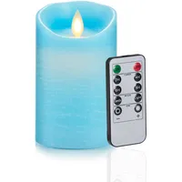 FiiMoo Batteriebetriebene LED Kerze, Blau, Mit Fernbedienung, Flammenlos, Echtwachs, Flackernde Elektrische Kerze Mit Timer für Halloween Weihnachtsdekoration - 10cm